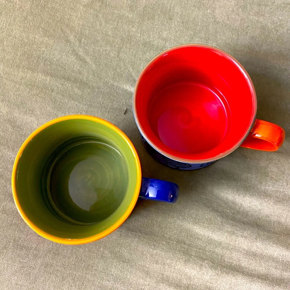 Pier 1 Imports Colorful Owl Design Stacking Mugs set of 2 UBM